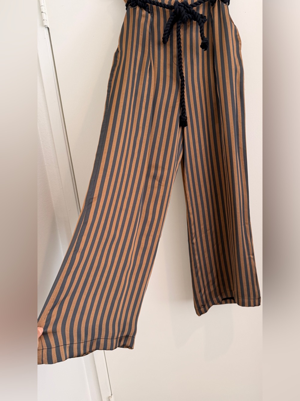 House of Harlow Palazzo Pants Trousers Wide Leg Black Brown Striped S - Picture 2 of 6